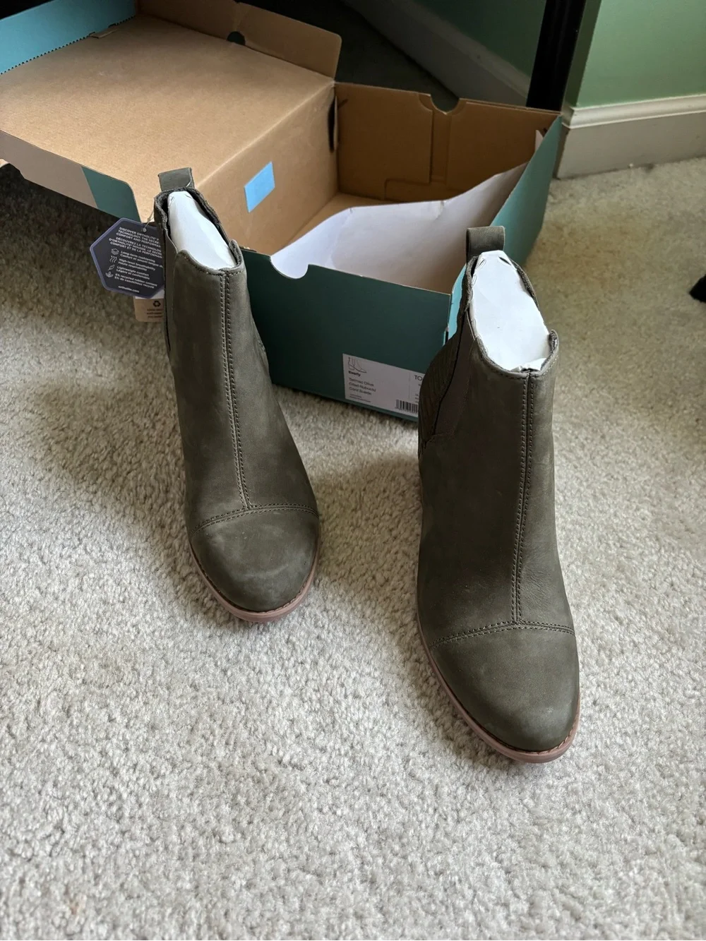 Toms Olive Nubuck Chelsea Ankle Booties